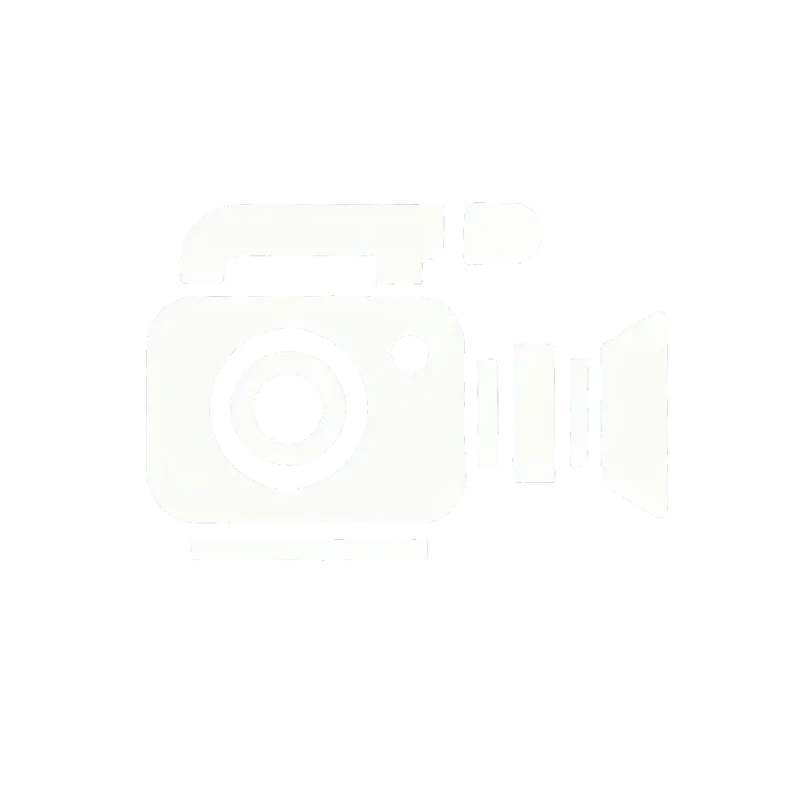 DALL·E 2025-01-15 11.28.03 - A minimalist SVG-style icon of a white video camera, with a transparent background. The camera features a clean and modern design, with a rectangular